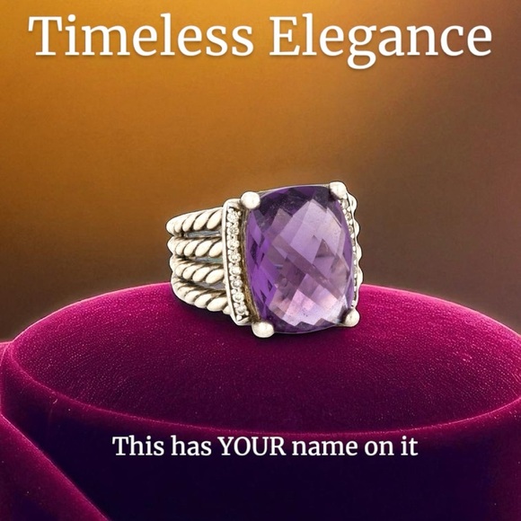 David Yurman 925 silver Amethyst and diamond classic cable rope ring. 4 cables - Picture 7 of 15